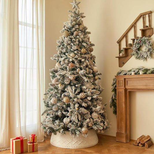 Christmas Tree Collar, Adjusted Christmas Tree Base Cover for Artificial Trees, Knit Cream White Rustic Farmhouse Xmas Tree Ring Skir