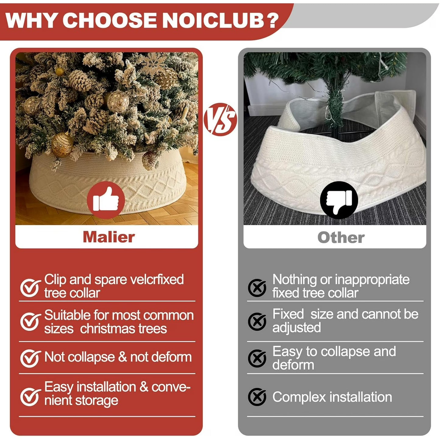 Christmas Tree Collar, Adjusted Christmas Tree Base Cover for Artificial Trees, Knit Cream White Rustic Farmhouse Xmas Tree Ring Skir