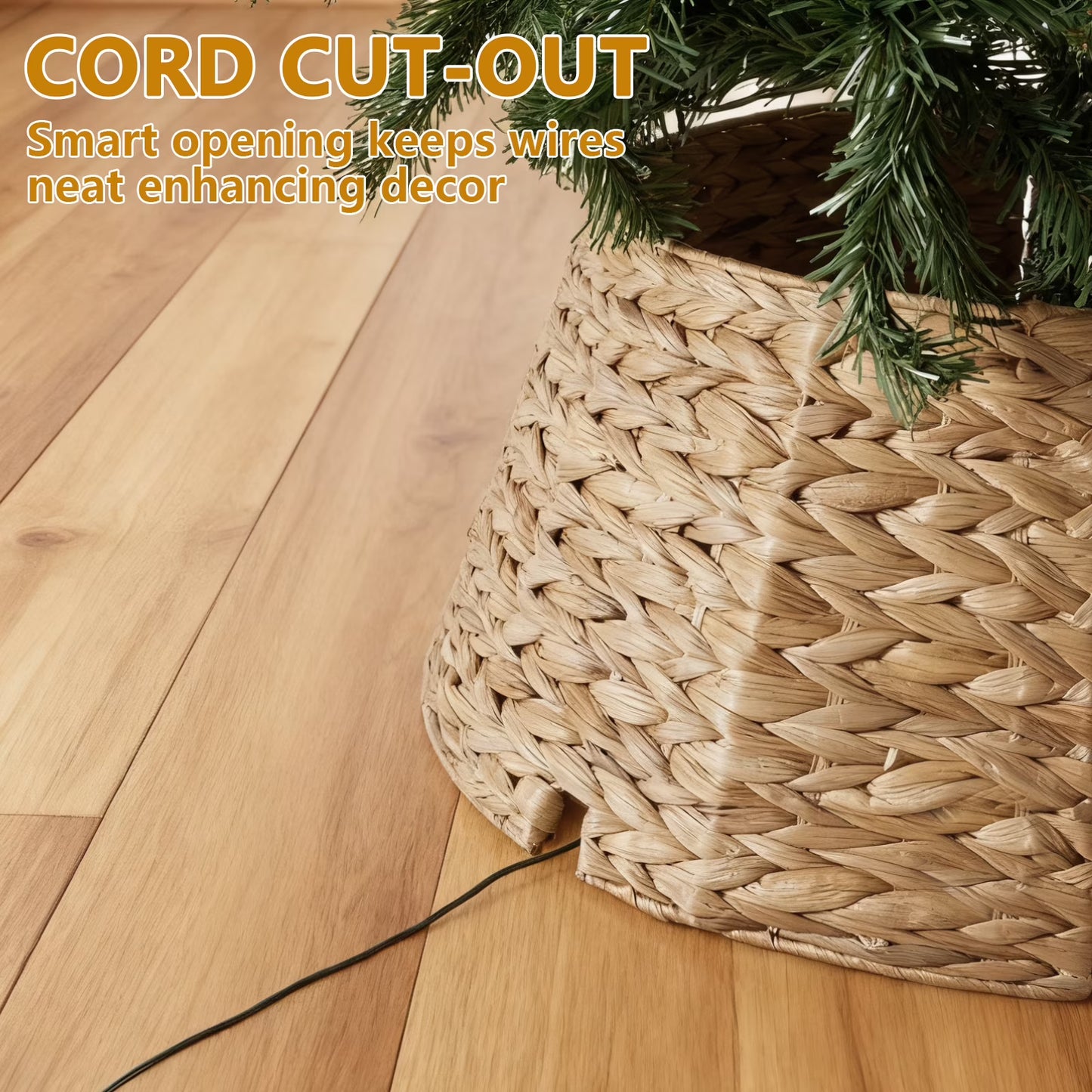 CONCETTA 42in Christmas Tree Collar, Farmhouse Detachable Handwoven Christmas Tree Base Cover, Christmas Tree Basket Base, for Holiday,Natural