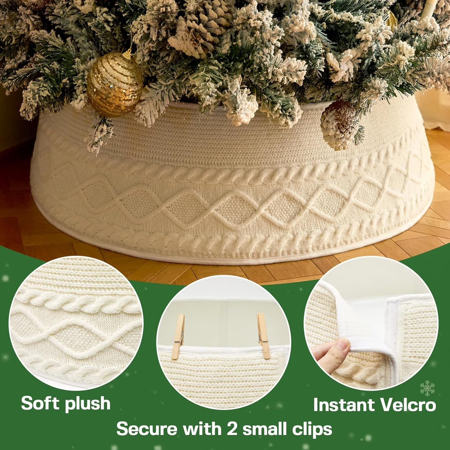Christmas Tree Collar, Adjusted Christmas Tree Base Cover for Artificial Trees, Knit Cream White Rustic Farmhouse Xmas Tree Ring Skir