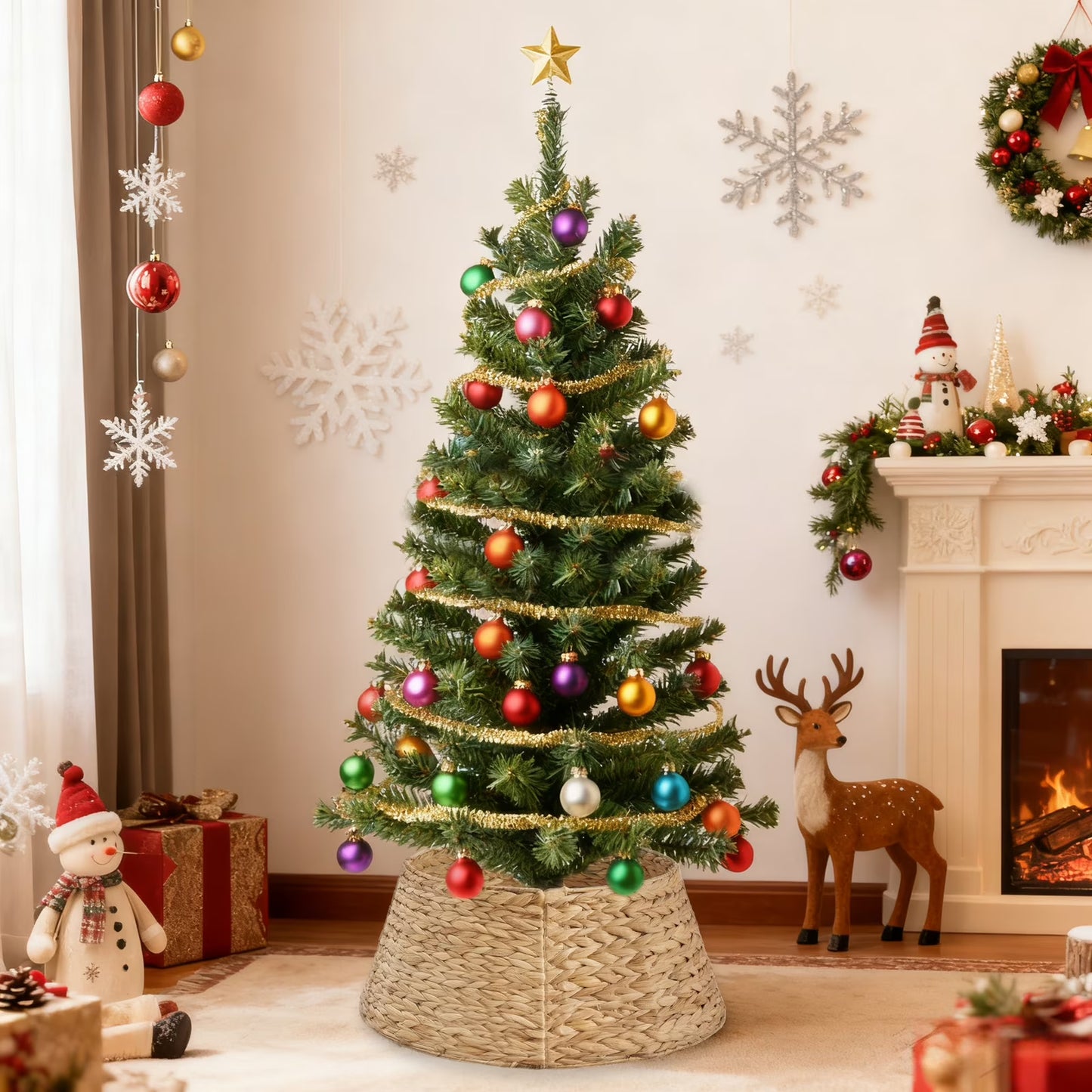 CONCETTA 42in Christmas Tree Collar, Farmhouse Detachable Handwoven Christmas Tree Base Cover, Christmas Tree Basket Base, for Holiday,Natural